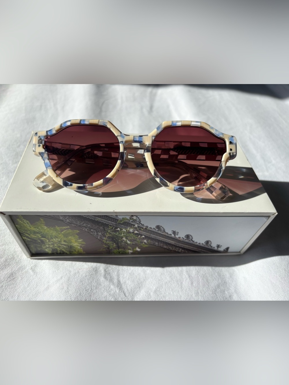 KREWE Patterned Round Sunglasses Blue Cream